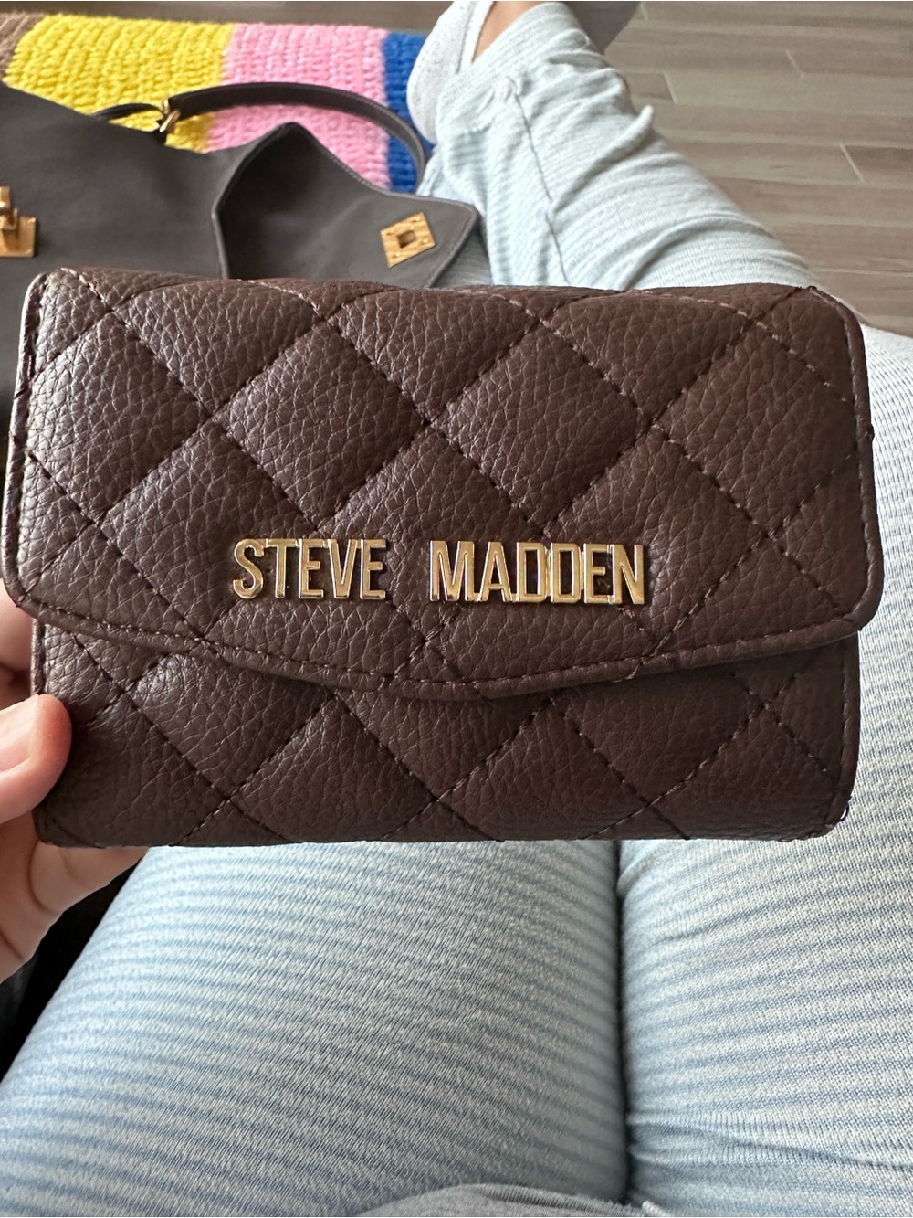 Steve Madden Quilted Dark Brown Wallet with Gold Logo